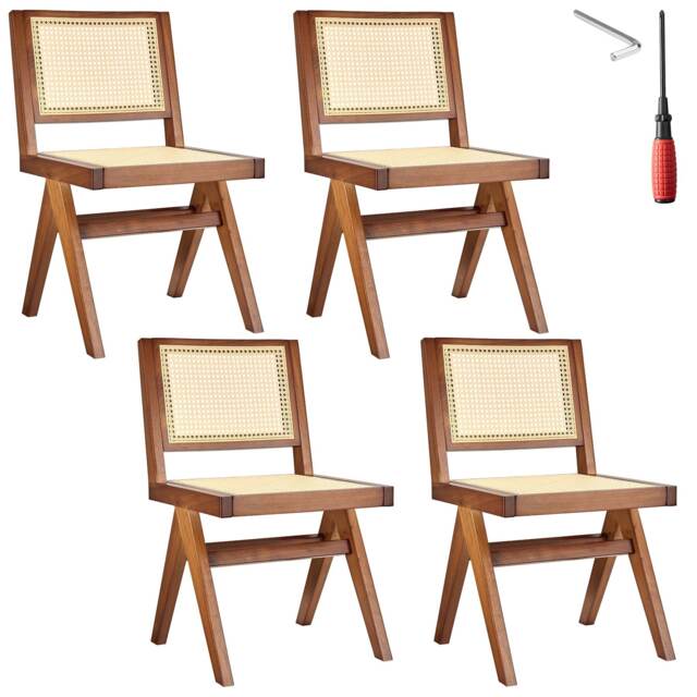 Accent Chair Lizzy with Mid-Century Modern Design, Rattan Backrest and Solid Wood Frame Cream Dark oak One Size 4