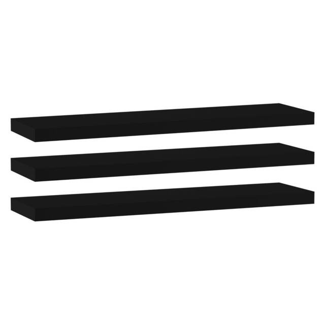 Floating Wooden Wall Shelves - 90x23.5cm Black Black & Set of 3 3