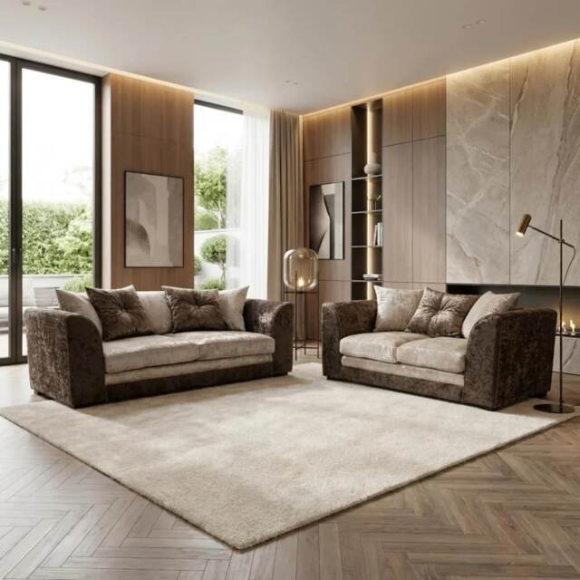 BELLA 3+2 SEATER CRUSHED VELVET SOFA SET IN MINK