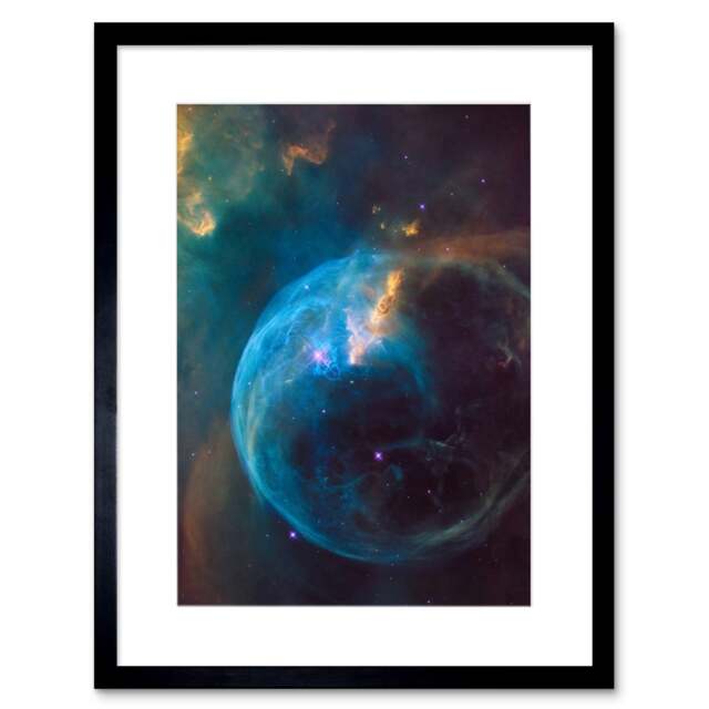 "Nasa Hubble Space Bubble Nebula Blue Stellar Gas 9x7"" Black Framed Wall Art Print"