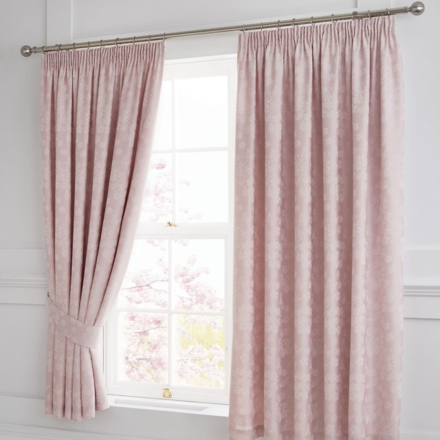 D & D Blossom Pencil Pleat Curtains Blush