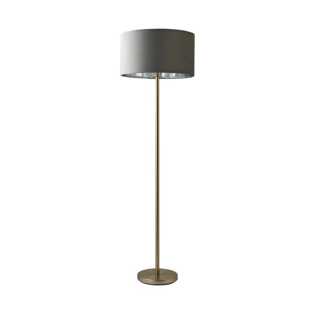 ValueLights Charlie Brushed Chrome Floor Lamp Grey Velvet Chrome Shade and Bulb