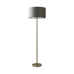 ValueLights Charlie Brushed Chrome Floor Lamp Grey Velvet Chrome Shade and Bulb