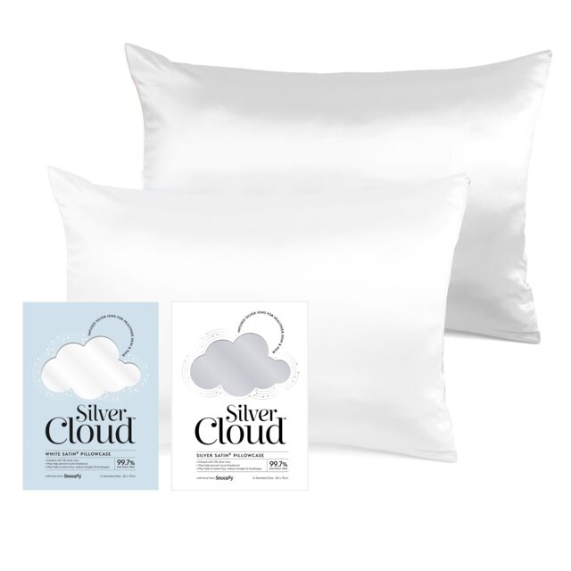 Silver Cloud Silver Ion Infused Satin White & Silver Pillowcase Set