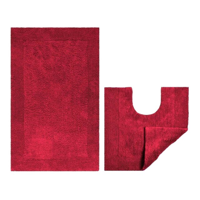 Elegance Reversible Heavyweight Bath Mat and Pedestal Set Red Cranberry