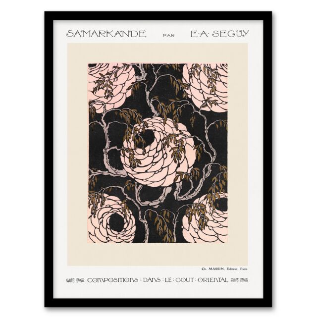 Eugene Seguy Framed Wall Art Print Vintage Art Deco Flower Pattern Home Décor