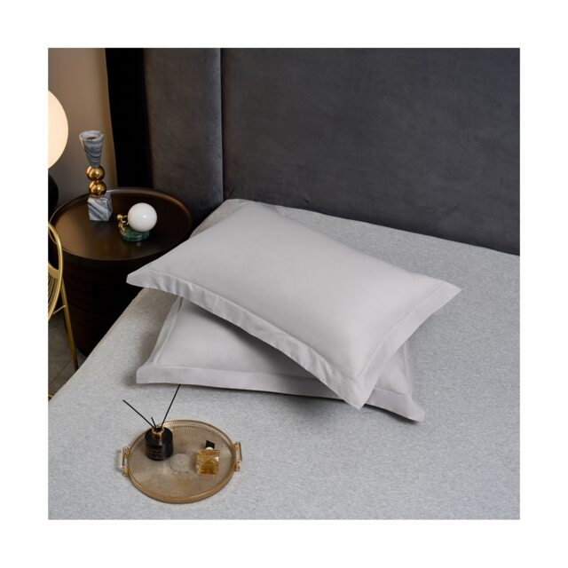 Groundlevel Egyptian Cotton Oxford Pillowcase Set Premium Luxuriously Soft Decor Grey