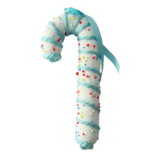 White Candy Cane with Blue Ribbon Hanging Christmas Decoration 17cm