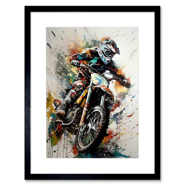 "Motocross Race Action Motorbike 9x7"" Black Framed Wall Art Print"