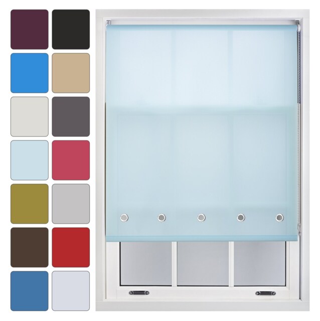 FURNISHED Daylight Roller Blind Made to Measure with Chome Round Eyelets Blue Duck Egg Blue (W) 180cm x (L) 210cm
