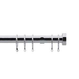 25-28mm Stud End Chrome Metal Curtain Pole Set 200 - 380cm Silver Silver