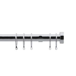25-28mm Stud End Chrome Metal Curtain Pole Set 200 - 380cm Silver Silver
