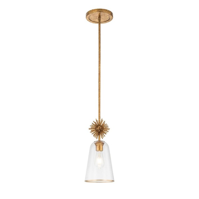 Staring Slim Pendant Ceiling Light Contemporary Distressed Gold 1x E27 Clear Shade