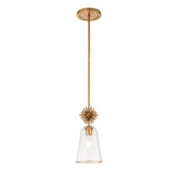 Staring Slim Pendant Ceiling Light Contemporary Distressed Gold 1x E27 Clear Shade