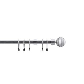 16 - 19mm Satin Silver Serrated Ball Metal Curtain Pole Set 170 - 300cm Silver Silver
