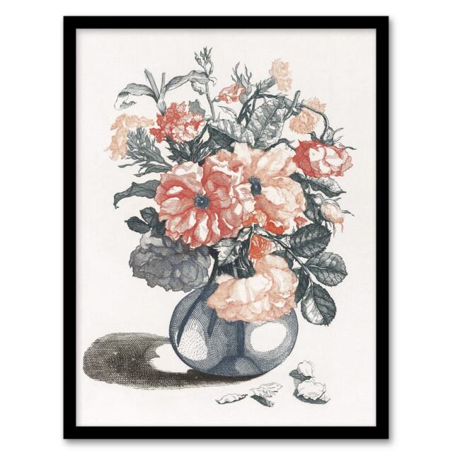 "Still Life Pink Roses in Glass Vase Teyler Framed Wall Art Print 12X16"""