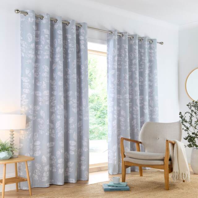 "Portfolio Home Boston Botanical Leaf Duck Egg 46""x72"" Fully Lined Eyelet Curtains Blue"