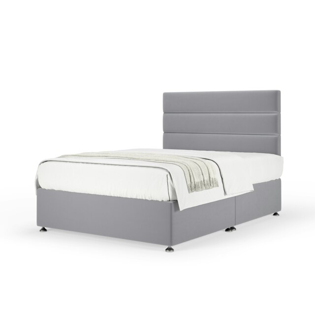 Super Ortho Orthopaedic Silver Plush Velvet Divan Set And Milan Headboard King Size