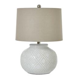Hill Interiors Squat Beaded Ceramic Table Lamp (UK Plug) - White - 56cm x 38cm x 38cm
