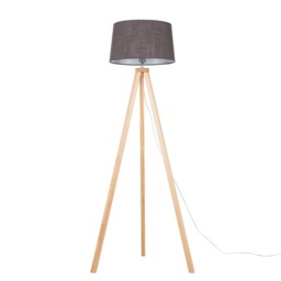 ValueLights Barbro Light Wood Tripod Floor Lamp Doretta Grey Shade