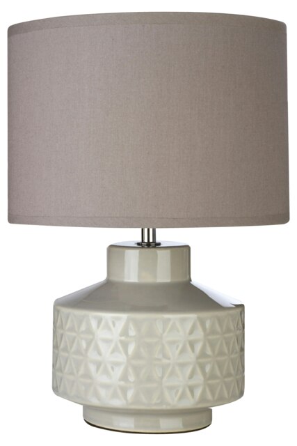 Interiors by Premier Table Lamp, Textured Ceramic Base With Gloss Grey Finish, White Fabric Shade Provides Soft Ambient Light,
