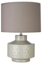 Interiors by Premier Table Lamp, Textured Ceramic Base With Gloss Grey Finish, White Fabric Shade Provides Soft Ambient Light,