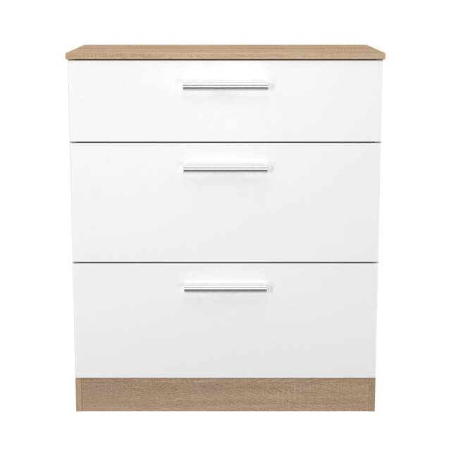 Trent 3 Drawer Deep Chest of Drawers in White Matt & Black Matt (Ready Assembled) White White Matt & Black Matt