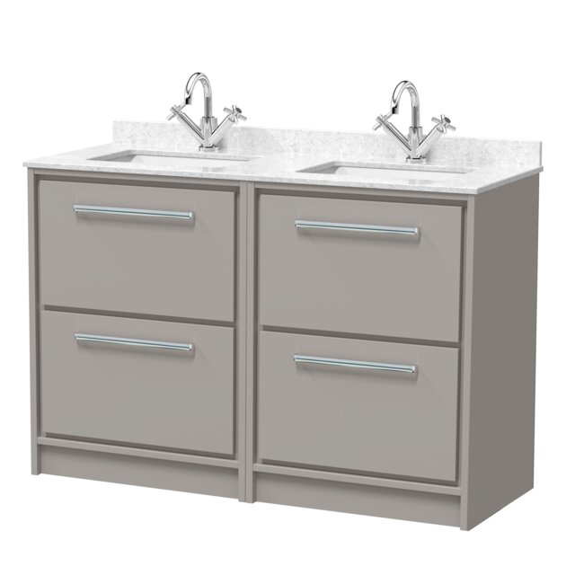 Balterley Framed Design Floor Standing 4 Drawer Vanity with Marble Worktop Basin Grey Pebble Grey 878 x 1220 x 470mm
