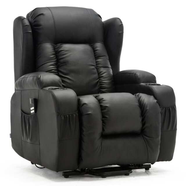 Caesar Dual Motor Rise Recliner Bonded Leather Heat And Massage Chair (Black)