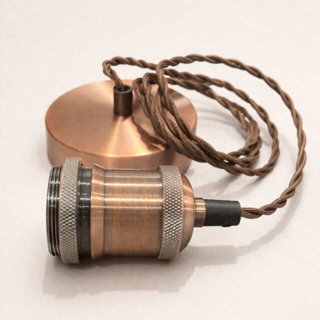 CGC Lacey Brushed Copper 1.5m Adjustable E27 Ceiling Pendant with Matching Ceiling Rose