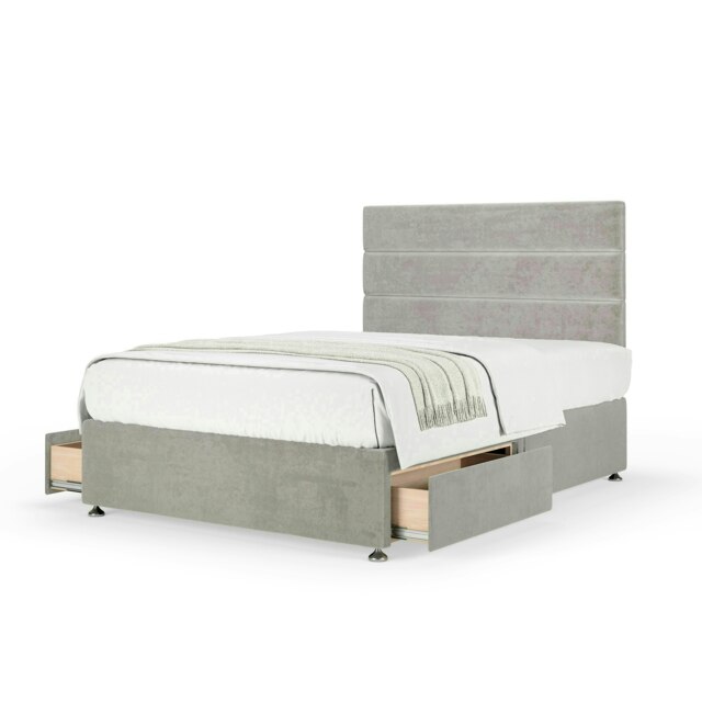 Neptune Spring Seal Grey Naples Velvet 2 Drawer Divan Set And Milan Headboard Small Single