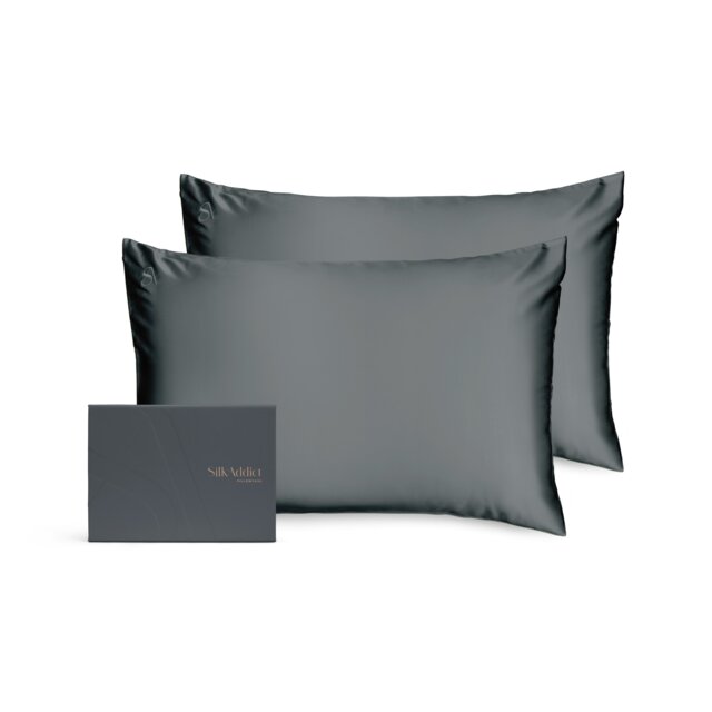 Silk Addict 100% Mulberry Silk Pillowcase Twinpack – Charcoal Grey Standard