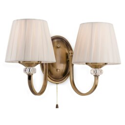 Langham 2 Light Indoor Wall Light (Switched) Antique Brass, Pleated Cream Shades, E14