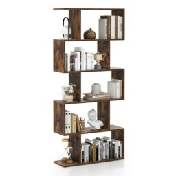 COSTWAY 5-tier Bookcase S-Shaped Bookshelf Display Rack Brown Brown