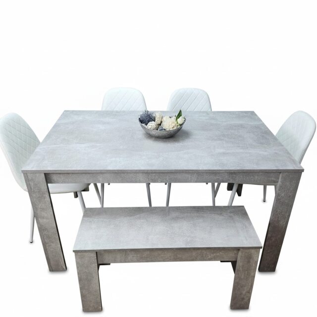 KOSY KOALA Wooden Rectangle Dining Table Set With 4 white Chairs And Bench Stylish Dining Room Set
