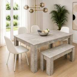 KOSY KOALA Wooden Rectangle Dining Table Set With 4 white Chairs And Bench Stylish Dining Room Set