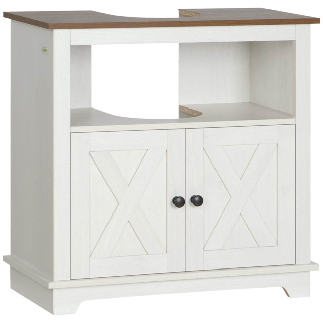 kleankin Bathroom Sink Cabinet, Under Sink Storage Cabinet with Double Doors and Shelves, White White White