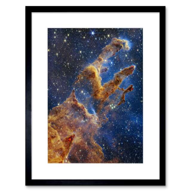 "NASA Webb Space Pillars of Creation Eagle Nebula 9x7"" Black Framed Wall Art Print"