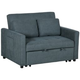 HOMCOM 2 Seater Sofa Bed, 120 cm Convertible Bed Settee, Modern Fabric Loveseat Sofa Couch with 2 Cushions, Side Pockets for Living Room, Guest Room, Charcoal Grey