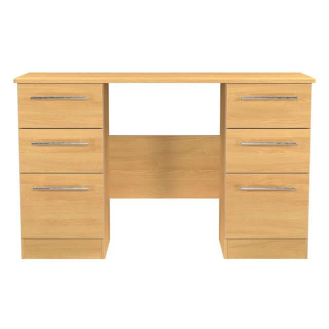 Carlton 6 Drawer Kneehole Desk in Modern Oak (Ready Assembled) Brown Modern Oak