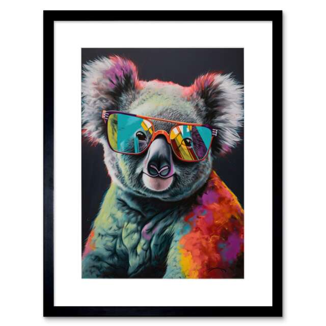 "Cute Koala Bear Sunglasses Animal Colourful Modern 9x7"" Black Framed Wall Art Print"
