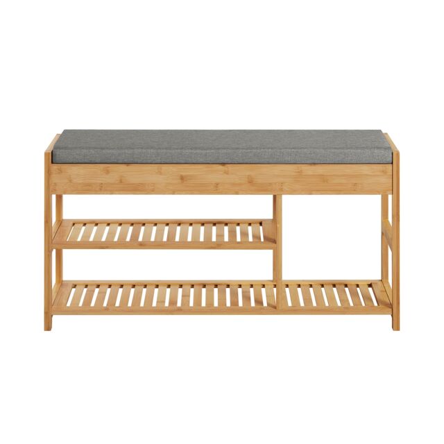 SoBuy Bamboo Shoe Rack Shoe Bench with Seat Cushion and Drawer, 35.4x11.8x17.7 inches, 8.7 kg - FSR47-N