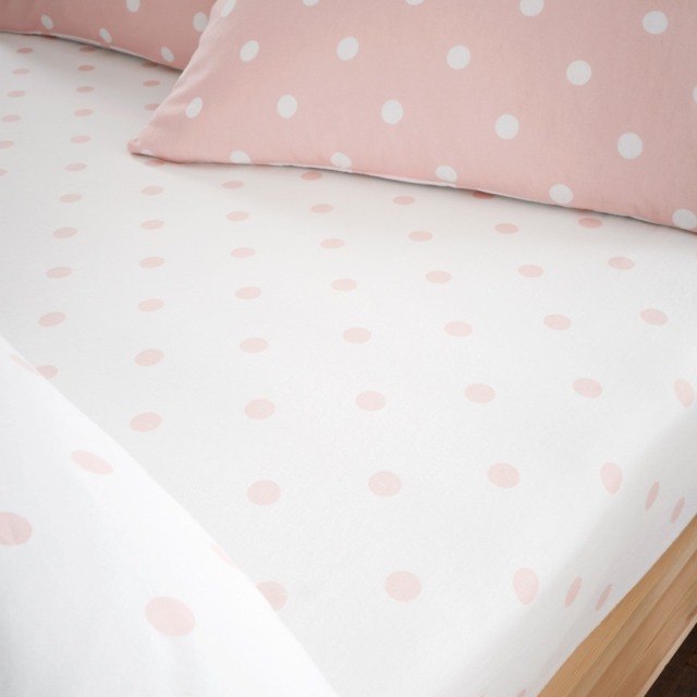 Catherine Lansfield Brushed Polka Dot Cotton Fitted Sheet Pink Single