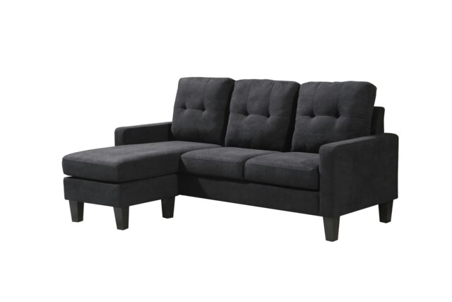 Corner Sofa Fabric Sectional Sofa with Ottoman L-shaped Black Sofa Couch Reversible 3-Seater Black Three Seater