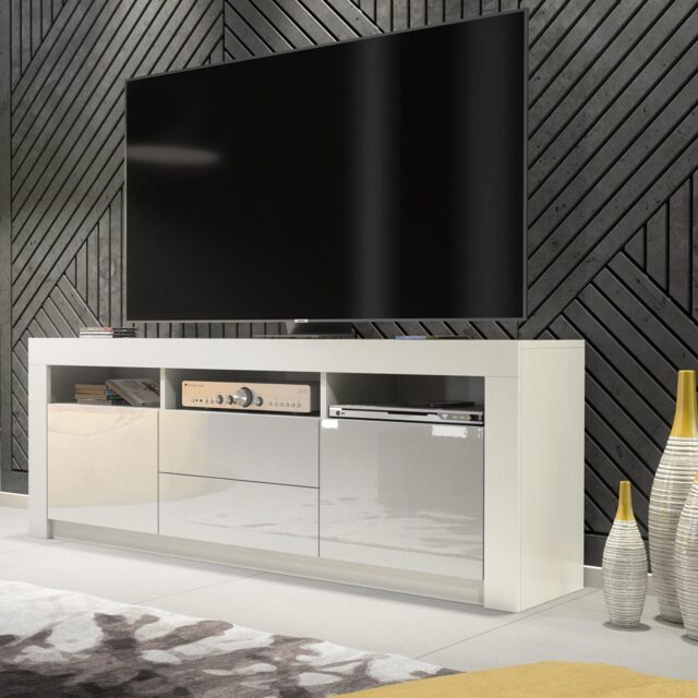 TV Unit TV Stand Media Cabinet Sideboard White High Gloss Doors Storage 160cm