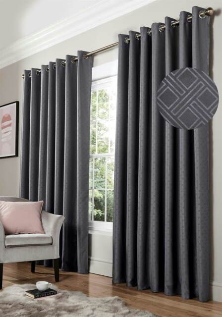 Diamo Blackout Ring Top Eyelet Curtains - 168cm x 137cm - Charcoal