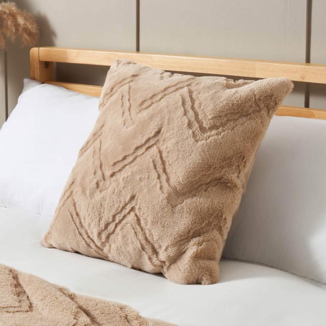 BHS Chevron Faux Fur Cushion Cream Natural One Size 1