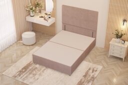 Divan Bed Base with Plain Floor Standing Headboard Plush Velvet Pink Pink
