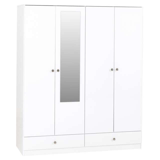 Denver 4 Door 2 Drawer Mirrored Wardrobe - L48 x W175.5 x H149 cm - White Gloss