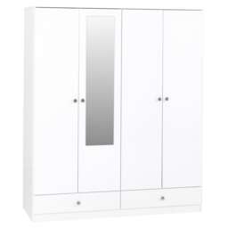 Denver 4 Door 2 Drawer Mirrored Wardrobe - L48 x W175.5 x H149 cm - White Gloss
